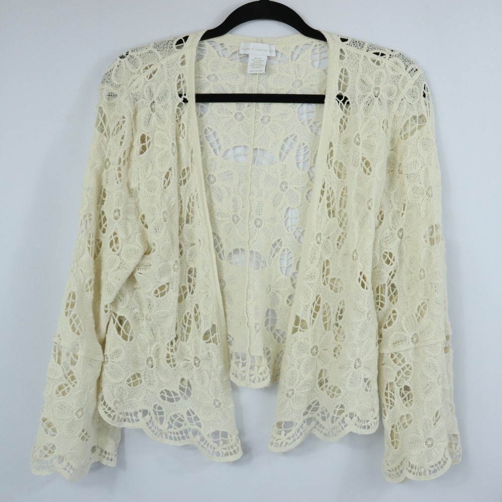 House of Harlow 1960 Cream Crochet Cardigan Lace Floral Open Front One Size
